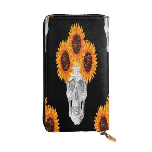 FEYUNYAN Lange Clutch-Geldbörse aus Leder für Damen, große Kapazität, Ausweis-Organizer mit Reißverschlusstasche, Sonnenblumen-Halloween-Totenkopf-Damengeldbörse, lange Geldbörse für Damen (Reisen FEYUNYAN Lange Clutch-Geldbörse aus Leder für Damen, große Kapazität, Ausweis-Organizer mit Reißverschlusstasche, Sonnenblumen-Halloween-Totenkopf-Damengeldbörse, lange Geldbörse für Damen (Reisen von FEYUNYAN