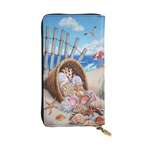 FEYUNYAN Lange Clutch-Geldbörse aus Leder für Damen, große Kapazität, Ausweis-Organizer mit Reißverschlusstasche, Strand-fliegende Möwe, lange Geldbörse für Damen (Reisen, Büro, Alltag), Beach Flying von FEYUNYAN