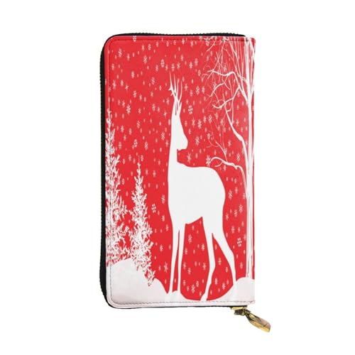 FEYUNYAN Lange Clutch-Geldbörse aus Leder für Damen, große Kapazität, Ausweis-Organizer mit Reißverschlusstasche, Weihnachten, Winter, Hirsch, Damen-Geldbörse, lange Geldbörse für Damen (Reisen, Büro von FEYUNYAN