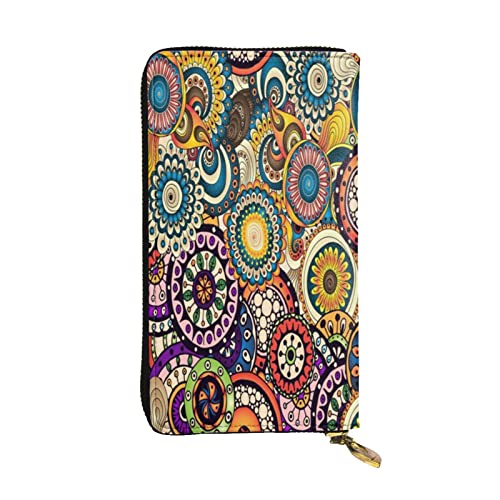 FEYUNYAN Lange Clutch-Geldbörse aus Leder für Damen, große Kapazität, Ausweis-Organizer mit Reißverschlusstasche, ethnische Kreise, Blumenmuster, lange Geldbörse für Damen (Reisen, Büro, Alltag FEYUNYAN Lange Clutch-Geldbörse aus Leder für Damen, große Kapazität, Ausweis-Organizer mit Reißverschlusstasche, ethnische Kreise, Blumenmuster, lange Geldbörse für Damen (Reisen, Büro, Alltag von FEYUNYAN