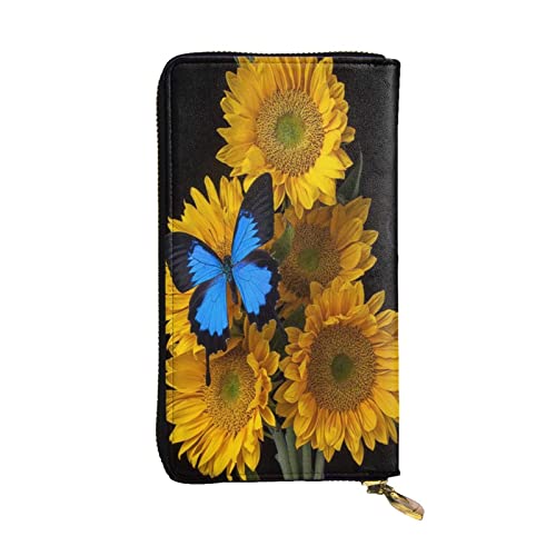 FEYUNYAN Lange Clutch-Geldbörse aus Leder für Damen, große Kapazität, Ausweis-Organizer mit Reißverschlusstasche, gelbe Sonnenblumen, blaue Schmetterlinge, Damen-Geldbörse, lange Geldbörse für Damen FEYUNYAN Lange Clutch-Geldbörse aus Leder für Damen, große Kapazität, Ausweis-Organizer mit Reißverschlusstasche, gelbe Sonnenblumen, blaue Schmetterlinge, Damen-Geldbörse, lange Geldbörse für Damen von FEYUNYAN