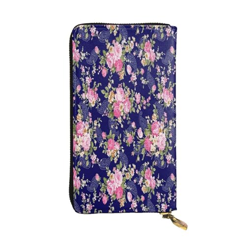 FEYUNYAN Lange Clutch-Geldbörse aus Leder für Damen, große Kapazität, Ausweis-Organizer mit Reißverschlusstasche, marineblauer Boden, florales Design, lange Geldbörse für Damen (Reisen, Büro, Alltag FEYUNYAN Lange Clutch-Geldbörse aus Leder für Damen, große Kapazität, Ausweis-Organizer mit Reißverschlusstasche, marineblauer Boden, florales Design, lange Geldbörse für Damen (Reisen, Büro, Alltag von FEYUNYAN