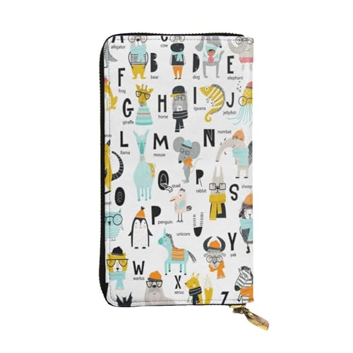 FEYUNYAN Lange Clutch-Geldbörse aus Leder für Damen, große Kapazität, Ausweis-Organizer mit Reißverschlusstasche, niedliches Cartoon-Tier-Alphabet, Damen-Geldbörse, lange Geldbörse für Damen (Reisen FEYUNYAN Lange Clutch-Geldbörse aus Leder für Damen, große Kapazität, Ausweis-Organizer mit Reißverschlusstasche, niedliches Cartoon-Tier-Alphabet, Damen-Geldbörse, lange Geldbörse für Damen (Reisen von FEYUNYAN