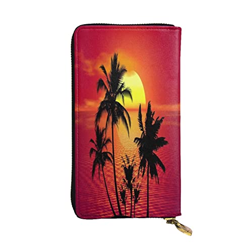 FEYUNYAN Lange Clutch-Geldbörse aus Leder für Damen, große Kapazität, Ausweis-Organizer mit Reißverschlusstasche, tropischer Sonnenuntergang Palme, Damen-Geldbörse, lange Geldbörse für Damen (Reisen FEYUNYAN Lange Clutch-Geldbörse aus Leder für Damen, große Kapazität, Ausweis-Organizer mit Reißverschlusstasche, tropischer Sonnenuntergang Palme, Damen-Geldbörse, lange Geldbörse für Damen (Reisen von FEYUNYAN