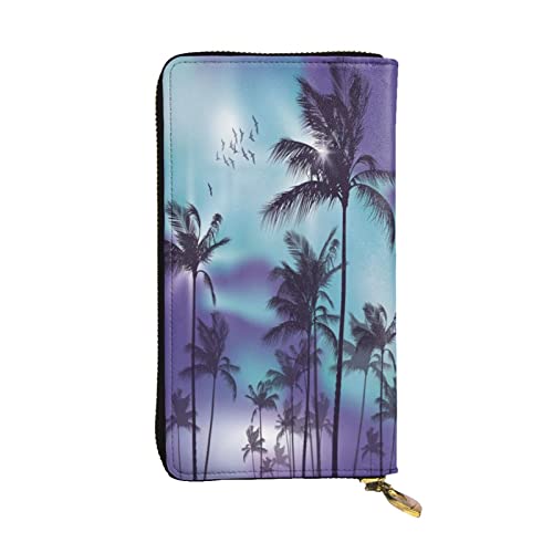 FEYUNYAN Lange Clutch-Geldbörse aus hochwertigem Leder für Damen, große Kapazität, Ausweis-Organizer mit Reißverschlusstasche, Palmen, Damen-Geldbörse, lange Geldbörse für Damen (Reisen, Büro, Alltag FEYUNYAN Lange Clutch-Geldbörse aus hochwertigem Leder für Damen, große Kapazität, Ausweis-Organizer mit Reißverschlusstasche, Palmen, Damen-Geldbörse, lange Geldbörse für Damen (Reisen, Büro, Alltag von FEYUNYAN