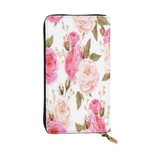 FEYUNYAN Lange Clutch-Geldbörse aus hochwertigem Leder für Damen, große Kapazität, Ausweis-Organizer mit Reißverschlusstasche, Rosenblüte, lange Geldbörse für Damen (Reisen, Büro, Alltag), Rosenblüte von FEYUNYAN