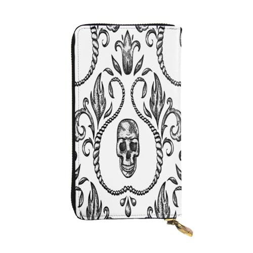 FEYUNYAN Lange Clutch-Geldbörse aus hochwertigem Leder für Damen, große Kapazität, Ausweis-Organizer mit Reißverschlusstasche, Totenkopf-Damengeldbörse, lange Geldbörse für Damen (Reisen, Büro, Alltag FEYUNYAN Lange Clutch-Geldbörse aus hochwertigem Leder für Damen, große Kapazität, Ausweis-Organizer mit Reißverschlusstasche, Totenkopf-Damengeldbörse, lange Geldbörse für Damen (Reisen, Büro, Alltag von FEYUNYAN