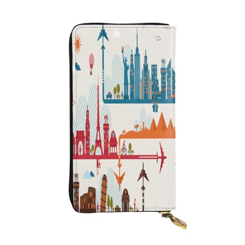 FEYUNYAN Lange Clutch-Geldbörse aus hochwertigem Leder für Damen, große Kapazität, Ausweis-Organizer mit Reißverschlusstasche, Tourismus-Stadt-Damen-Geldbörse, lange Geldbörse für Damen (Reisen, Büro FEYUNYAN Lange Clutch-Geldbörse aus hochwertigem Leder für Damen, große Kapazität, Ausweis-Organizer mit Reißverschlusstasche, Tourismus-Stadt-Damen-Geldbörse, lange Geldbörse für Damen (Reisen, Büro von FEYUNYAN