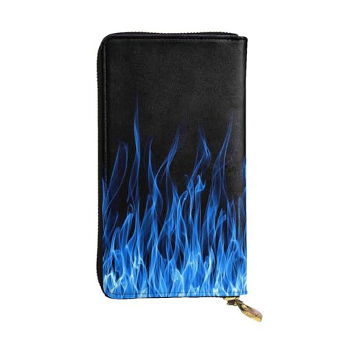 FEYUNYAN Lange Clutch-Geldbörse aus hochwertigem Leder für Damen, große Kapazität, Ausweis-Organizer mit Reißverschlusstasche, blaue Flamme, lange Geldbörse für Damen (Reisen, Büro, Alltag), Blaue von FEYUNYAN