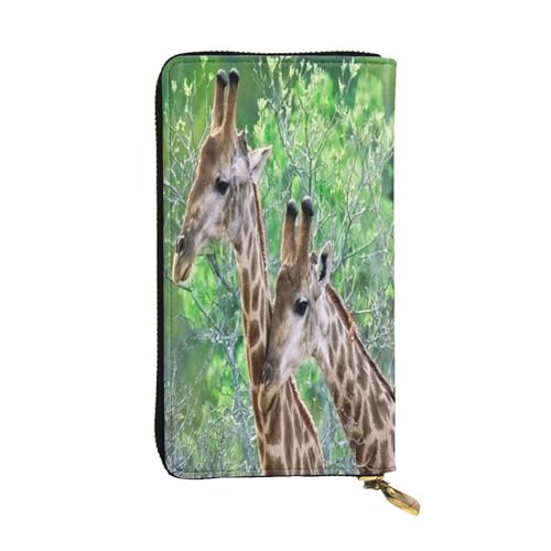 FEYUNYAN Lange Clutch-Geldbörse aus hochwertigem Leder für Damen, große Kapazität, Ausweis-Organizer mit Reißverschlusstasche, zwei Giraffen, lange Geldbörse für Damen (Reisen, Büro, Alltag), Zwei von FEYUNYAN