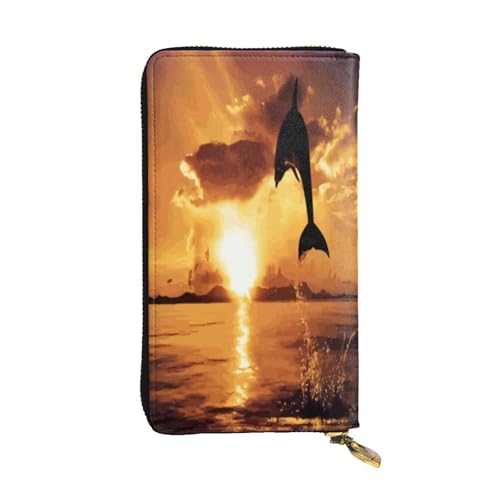 FEYUNYAN Lange Clutch-Geldbörse aus hochwertigem Leder für Damen, großes Fassungsvermögen, Ausweis-Organizer mit Reißverschlusstasche, Delfin bei Dämmerung, Damen-Geldbörse, lange Geldbörse für Damen FEYUNYAN Lange Clutch-Geldbörse aus hochwertigem Leder für Damen, großes Fassungsvermögen, Ausweis-Organizer mit Reißverschlusstasche, Delfin bei Dämmerung, Damen-Geldbörse, lange Geldbörse für Damen von FEYUNYAN