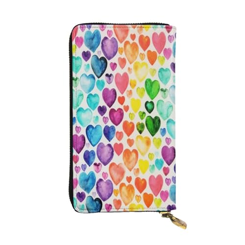 FEYUNYAN Lange Clutch-Geldbörse aus hochwertigem Leder für Damen, großes Fassungsvermögen, Ausweis-Organizer mit Reißverschlusstasche, Regenbogen-Herzen, lange Geldbörse, Clutch für Damen (Reisen FEYUNYAN Lange Clutch-Geldbörse aus hochwertigem Leder für Damen, großes Fassungsvermögen, Ausweis-Organizer mit Reißverschlusstasche, Regenbogen-Herzen, lange Geldbörse, Clutch für Damen (Reisen von FEYUNYAN