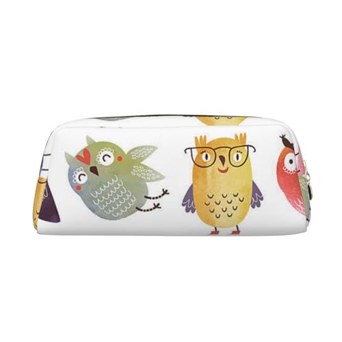 FEYUNYAN Leder-Federmäppchen, Organizer, Premium-PVC-Kosmetiktasche, 8 x 5,5 x 20,5 cm, Eulen, Vögel, Bleistifttasche, wasserdichte Make-up-Reisetasche mit kratzfester Polsterung für Schule, Büro von FEYUNYAN