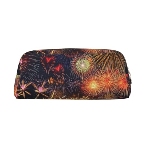 FEYUNYAN Leder-Federmäppchen, Organizer, Premium-PVC-Kosmetiktasche, 8 x 5,5 x 20,5 cm, Feuerwerks-Bleistifttasche, wasserdichte Make-up-Reisetasche mit kratzfester Polsterung für Schule, Büro, Reisen von FEYUNYAN