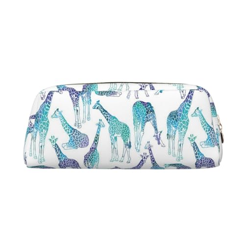 FEYUNYAN Leder-Federmäppchen, Organizer, Premium-PVC-Kosmetiktasche, 8 x 5,5 x 20,5 cm, Giraffenmuster, Federmäppchen, wasserdichte Make-up-Reisetasche mit kratzfester Polsterung für Schule, Büro von FEYUNYAN