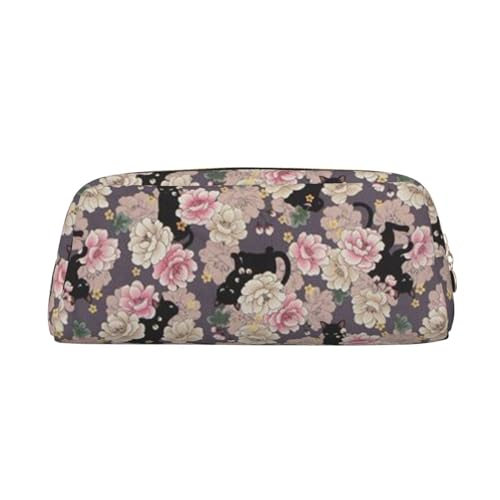 FEYUNYAN Leder-Federmäppchen, Organizer, Premium-PVC-Kosmetiktasche, 8 x 5,5 x 20,5 cm, Katzen-Blumen-Verzierung, Bleistifttasche, wasserdichte Make-up-Reisetasche mit kratzfester Polsterung für von FEYUNYAN