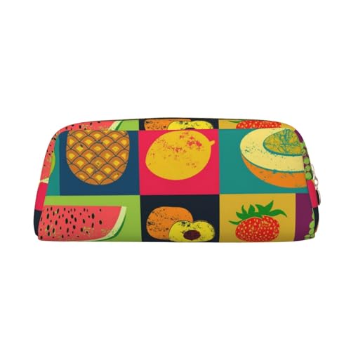 FEYUNYAN Leder-Federmäppchen, Organizer, Premium-PVC-Kosmetiktasche, 8 x 5,5 x 20,5 cm, Kunst-Stil, Obst-Stifttasche, wasserdichte Make-up-Reisetasche mit kratzfester Polsterung für Schule, Büro von FEYUNYAN