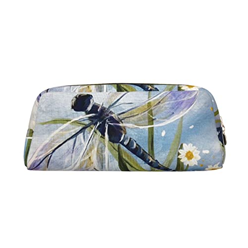 FEYUNYAN Leder-Federmäppchen, Organizer, Premium-PVC-Kosmetiktasche, 8 x 5,5 x 20,5 cm, Libellen-Malerei, Bleistifttasche, wasserdichte Make-up-Reisetasche mit kratzfester Polsterung für Schule, Büro von FEYUNYAN