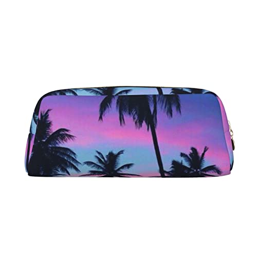 FEYUNYAN Leder-Federmäppchen, Organizer, Premium-PVC-Kosmetiktasche, 8 x 5,5 x 20,5 cm, Palmen, Federmäppchen, wasserdichte Make-up-Reisetasche mit kratzfester Polsterung für Schule, Büro, Reisen von FEYUNYAN