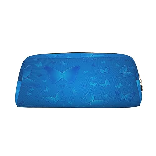 FEYUNYAN Leder-Federmäppchen, Organizer, Premium-PVC-Kosmetiktasche, 8 x 5,5 x 20,5 cm, blau, schöne Schmetterlings-Etui, wasserdichte Make-up-Reisetasche mit kratzfester Polsterung für Schule, Büro von FEYUNYAN