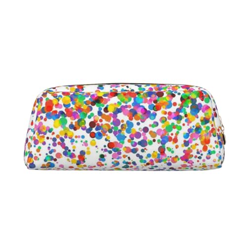 FEYUNYAN Leder-Federmäppchen, Organizer, Premium-PVC-Kosmetiktasche, 8 x 5,5 x 20,5 cm, farbige Punkte, Kunst, Bleistifttasche, wasserdichte Make-up-Reisetasche mit kratzfester Polsterung für Schule von FEYUNYAN