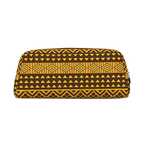 FEYUNYAN Leder-Federmäppchen, Organizer, Premium-PVC-Kosmetiktasche, 8 x 5,5 x 20,5 cm, gelb-braune Dreiecke, Bleistifttasche, wasserdichte Make-up-Reisetasche mit kratzfester Polsterung für Schule von FEYUNYAN