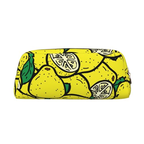FEYUNYAN Leder-Federmäppchen, Organizer, Premium-PVC-Kosmetiktasche, 8 x 5,5 x 20,5 cm, gelbe Zitrone, Federmäppchen, wasserdichte Make-up-Reisetasche mit kratzfester Polsterung für Schule, Büro von FEYUNYAN