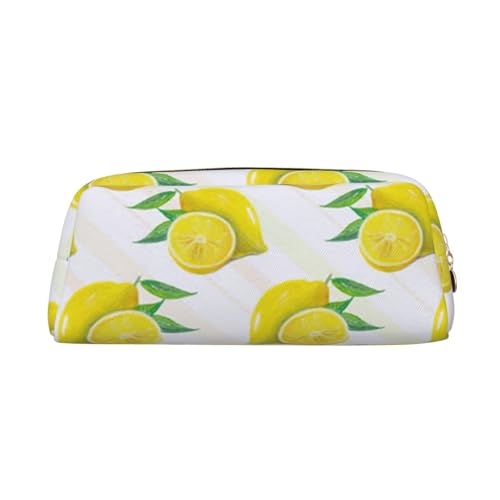 FEYUNYAN Leder-Federmäppchen, Organizer, Premium-PVC-Kosmetiktasche, 8 x 5,5 x 20,5 cm, gelbe Zitrone, Federmäppchen, wasserdichte Make-up-Reisetasche mit kratzfester Polsterung für Schule, Büro von FEYUNYAN