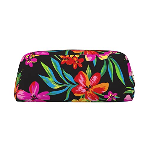 FEYUNYAN Leder-Federmäppchen, Organizer, Premium-PVC-Kosmetiktasche, 8 x 5,5 x 20,5 cm, hawaiianische Blume, Federmäppchen, wasserdichte Make-up-Reisetasche mit kratzfester Polsterung für Schule, Büro von FEYUNYAN