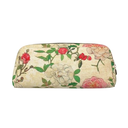 FEYUNYAN Leder-Federmäppchen, Organizer, Premium-PVC-Kosmetiktasche, 8 x 5,5 x 20,5 cm, rosa und weiße Pfingstrosen, Bleistifttasche, wasserdichte Make-up-Reisetasche mit kratzfester Polsterung für von FEYUNYAN