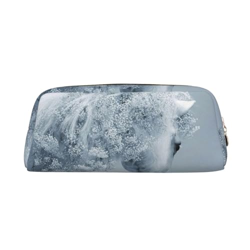 FEYUNYAN Leder-Federmäppchen, Organizer, Premium-PVC-Kosmetiktasche, 8 x 5,5 x 20,5 cm, weißer Hengst, Federmäppchen, wasserdichte Make-up-Reisetasche mit kratzfester Polsterung für Schule, Büro von FEYUNYAN