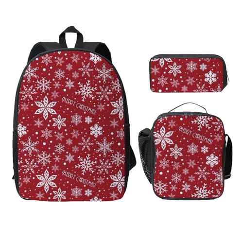 FEYUNYAN Schulrucksack Mädchen Jungen, Weihnachten Schneeflocke Druck Schultasche 3er Set 15 Zoll Laptop Rucksack Isolierte Lunchtasche Federmäppchen Mittelschultasche für Teen Jugend Studenten von FEYUNYAN