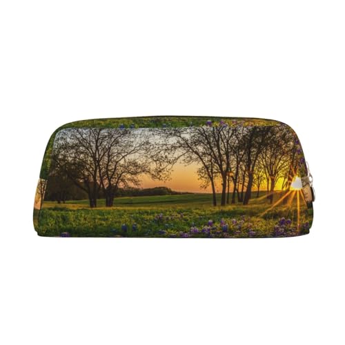 Federmäppchen aus Leder, Premium-PVC-Kosmetiktasche, 8 x 5,5 x 20,5 cm, Lavendelwiese bei Sonnenuntergang, Federtasche, wasserdichte Make-up-Reisetasche mit kratzfester Polsterung für Schule, Büro von FEYUNYAN