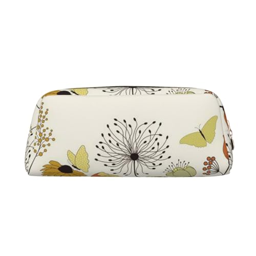 Federmäppchen aus Leder, Premium-PVC-Kosmetiktasche, 8 x 5,5 x 20,5 cm, Motiv: Henne fliegende Schmetterlinge, Blumen, Federmäppchen, wasserdichte Make-up-Reisetasche mit kratzfester Polsterung für von FEYUNYAN
