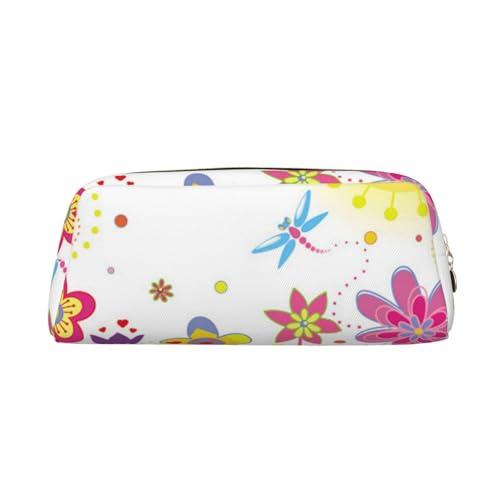 Federmäppchen aus Leder, Premium-PVC-Kosmetiktasche, 8 x 5,5 x 20,5 cm, Sonne, Schmetterlinge, Libellen, Blumen, Bleistifttasche, wasserdichte Make-up-Reisetasche mit kratzfester Polsterung für Schule von FEYUNYAN