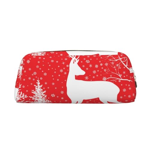 Federmäppchen aus Leder, Premium-PVC-Kosmetiktasche, 8 x 5,5 x 20,5 cm, Weihnachten, Winter, Landschaft, Hirsch, Bleistifttasche, wasserdichte Make-up-Reisetasche mit kratzfester Polsterung für Schule von FEYUNYAN