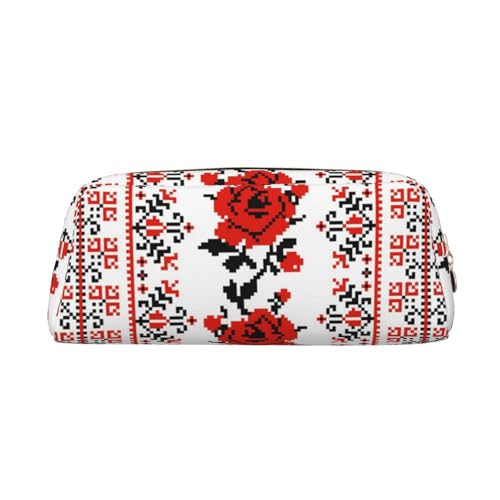 Federmäppchen aus Leder, Premium-PVC-Kosmetiktasche, 8 x 5,5 x 20,5 cm, ukrainische Stickerei, Rose, Bleistifttasche, wasserdichte Make-up-Reisetasche mit kratzfester Polsterung für Schule, Büro von FEYUNYAN