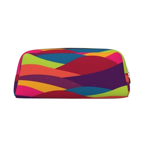 Leder-Federmäppchen, Organizer, Premium-PVC-Kosmetiktasche, 8 x 5,5 x 20,5 cm, Winkvorlage, bunte Kurven, Bleistifttasche, wasserdichte Make-up-Reisetasche mit kratzfester Polsterung für Schule, Büro von FEYUNYAN