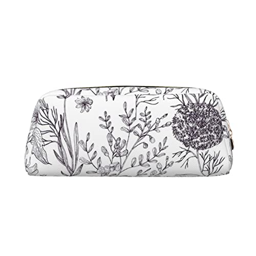 Leder-Federmäppchen, Organizer, Premium-PVC-Kosmetiktasche, 8 x 5,5 x 20,5 cm, blühende Kräuter, krautige Pflanzen, Bleistifttasche, wasserdichte Make-up-Reisetasche mit kratzfester Polsterung für von FEYUNYAN