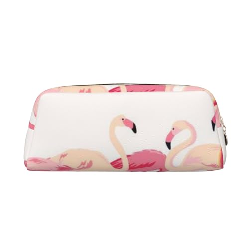 Leder-Federmäppchen, Organizer, Premium-PVC-Kosmetiktasche, 8 x 5,5 x 20,5 cm, rosa Flamingo-Vögel, Hintergrund, Federmäppchen, wasserdichte Make-up-Reisetasche mit kratzfester Polsterung für Schule von FEYUNYAN