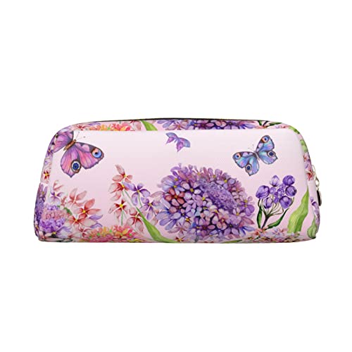 Leder-Federmäppchen, Organizer, Premium-PVC-Kosmetiktasche, 8 x 5,5 x 20,5 cm, schöne Blumen, Schmetterlinge, Federmäppchen, wasserdichte Make-up-Reisetasche mit kratzfester Polsterung für Schule von FEYUNYAN