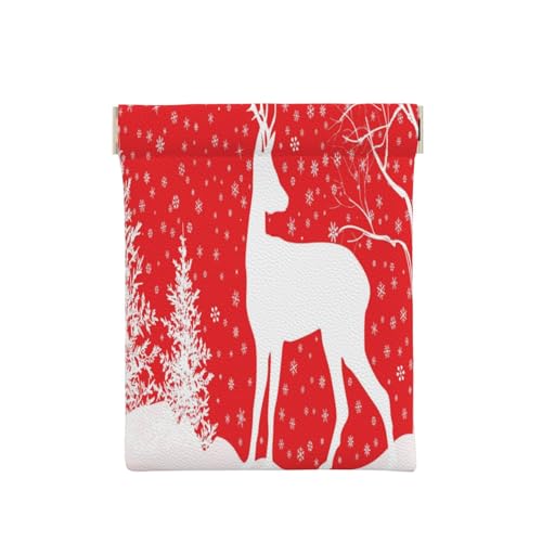 Leder-Münzgeldbörse für Damen, Weihnachten, Winter, Hirsch, schlanke RFID-blockierende Münzbörse für Herren, Mini-Reißverschlusstasche, kleine Gegenstände, Organizer für Bargeld, Münzen, Karten von FEYUNYAN