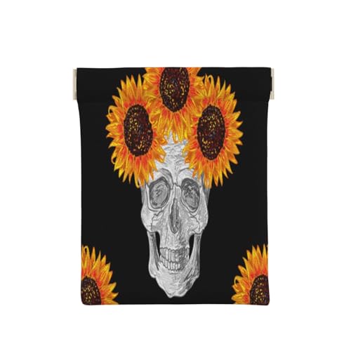Münzbörse aus Leder für Damen, Sonnenblumen-Halloween-Totenkopf, schlanke RFID-blockierende Münzbörse für Herren, Mini-Reißverschlusstasche, kleine Gegenstände, Organizer für Bargeld, Münzen, Karten Münzbörse aus Leder für Damen, Sonnenblumen-Halloween-Totenkopf, schlanke RFID-blockierende Münzbörse für Herren, Mini-Reißverschlusstasche, kleine Gegenstände, Organizer für Bargeld, Münzen, Karten von FEYUNYAN
