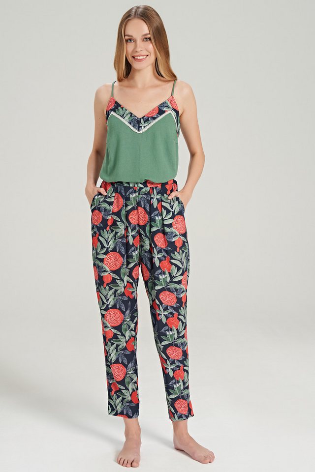 FEYZA Capri-Pyjama Damen Pyjama-Set mit Granatapfelmuster und Spitzendetail FEYZA Capri-Pyjama Damen Pyjama-Set mit Granatapfelmuster und Spitzendetail von FEYZA