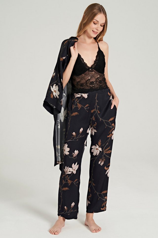 FEYZA Pyjama Damen Loungewear Set 3-teilig mit Kimono & Spitzentop – Schwarz FEYZA Pyjama Damen Loungewear Set 3-teilig mit Kimono & Spitzentop – Schwarz von FEYZA