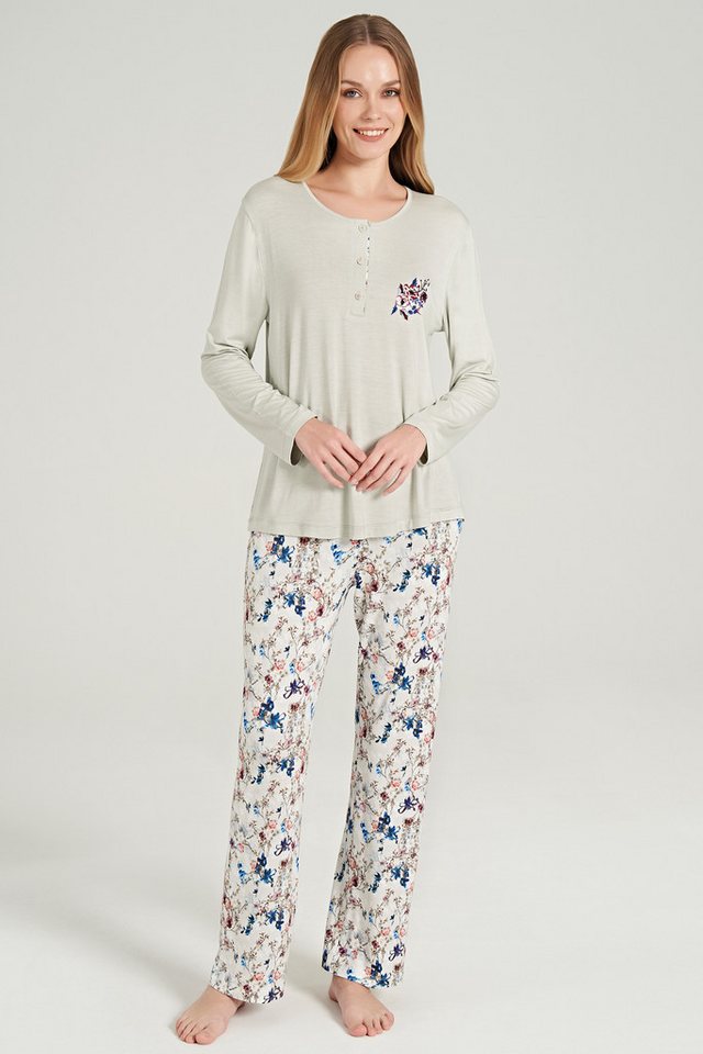 FEYZA Pyjama Damen Pyjama-Set mit Blumenmuster – Langarmshirt und Hose, 2-teilig FEYZA Pyjama Damen Pyjama-Set mit Blumenmuster – Langarmshirt und Hose, 2-teilig von FEYZA