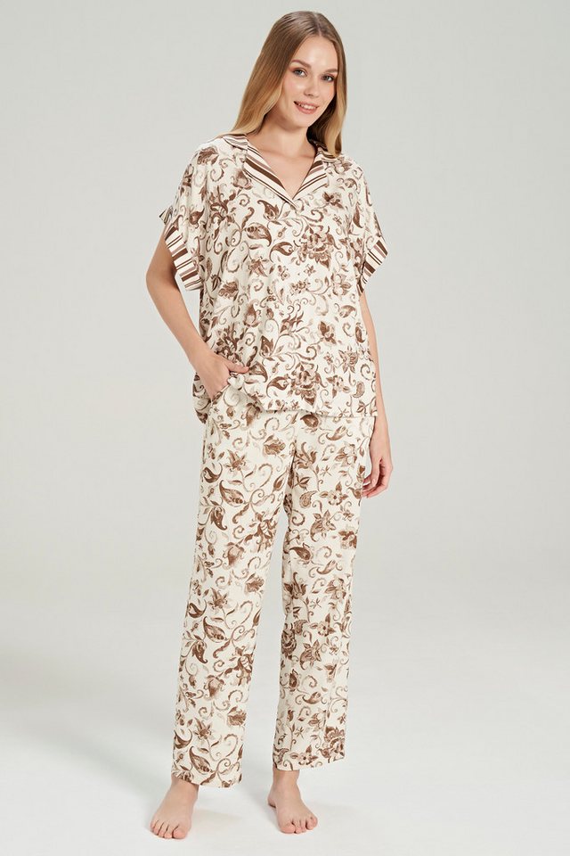 FEYZA Pyjama Gewebtes Damen Pyjama-Set mit Knopfleiste und Blumenmuster FEYZA Pyjama Gewebtes Damen Pyjama-Set mit Knopfleiste und Blumenmuster von FEYZA