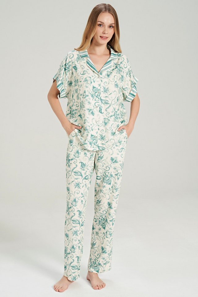 FEYZA Pyjama Gewebtes Damen Pyjama-Set mit Knopfleiste und Blumenmuster FEYZA Pyjama Gewebtes Damen Pyjama-Set mit Knopfleiste und Blumenmuster von FEYZA