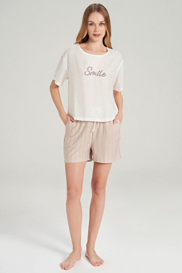 FEYZA Pyjama Sommer Pyjama-Set Damen – Kurzarmshirt & Shorts, Weiß/Terrakotta Kombinierbar FEYZA Pyjama Sommer Pyjama-Set Damen – Kurzarmshirt & Shorts, Weiß/Terrakotta Kombinierbar von FEYZA