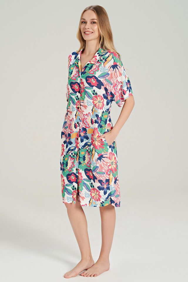 FEYZA Schlafanzug Damen Schlafkleid mit großen Blumen – Sommer Nachthemd mit Knöpfen FEYZA Schlafanzug Damen Schlafkleid mit großen Blumen – Sommer Nachthemd mit Knöpfen von FEYZA